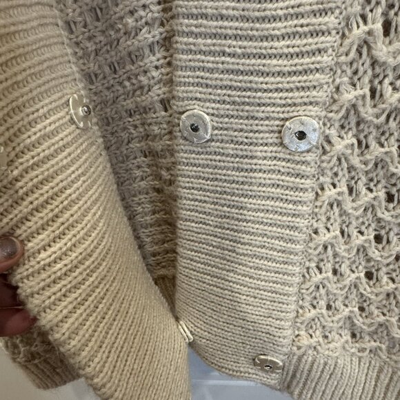 Jones NY XL Chunky Open Knit Cream Cardigan EUC Cozy Winter Shawl Collar Classic - Picture 5 of 7